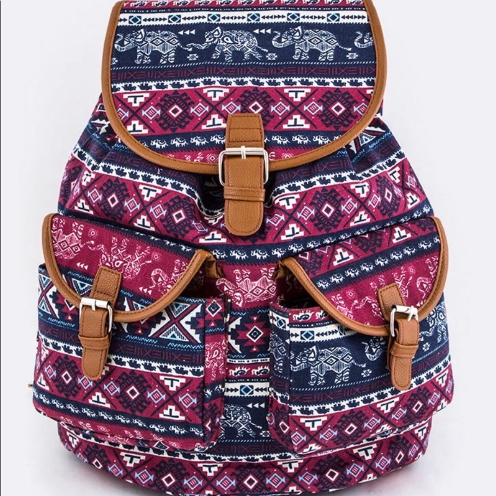 Tribal Elephant Print Canvas Backpack